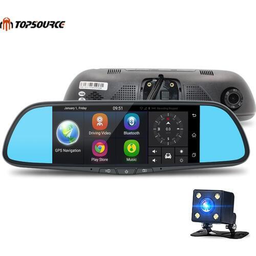 TOPSOURCE 7" 3G Car DVR Mirror GPS Android 5.0 Bluetooth Dual Lens Rearview camera Video Recorder Full HD 1080P Dash cam