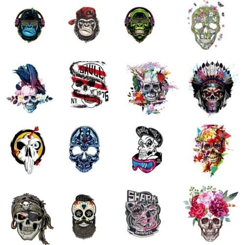 Skull/Punk Sticker Heat Transfer Iron On Transfers Press For T-Shirts Thermal Stickers Heat Transfer Vinyl For Clothing Applique