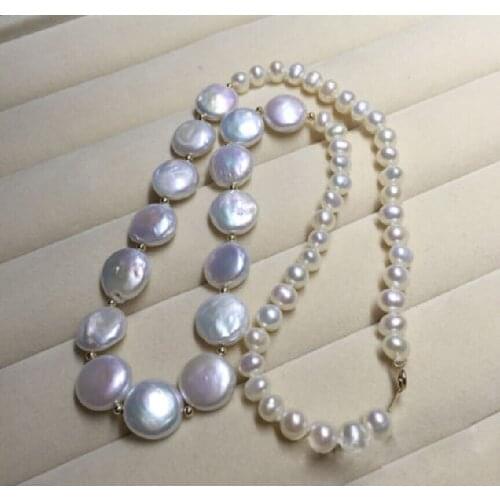 GORGEOUS AAA++ 8-9MM AKOYA 13-15MM SOUTH SEA WHITE PEARL NECKLACE 20"