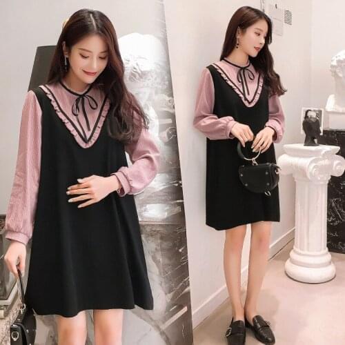 2021 Spring Korean Fashion Patchwork Maternity Blouses Sweet Loose Shirt Clothes for Pregnant Women Chic Pregnancy Tops