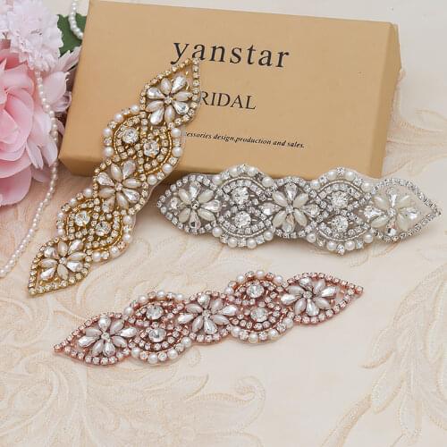 YANSTAR 30PCS Wholesale Rose Gold Crystal Rhinestones Appliques Accessory Sewing On For Wedding Dress Sash YS874