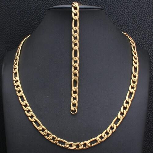 High Quality Fashion Stainless Steel Jewelry Set 60CM Chain Necklace Bracelet For Men And Women Party Gift SFHKBHBF