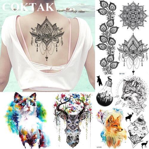 Henna Lace Pendants Flower Women Nekc Chest Sexy Tattoos Stickers Body Arm Mandala Floral Temporary Tattoo Leaves Fake Tatoos