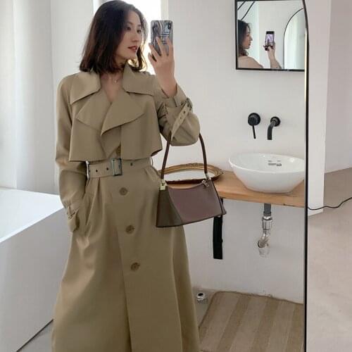 Windbreaker Womens Middle Long Korean Temperament Coat 2021 Spring Slim Khaki British Coat
