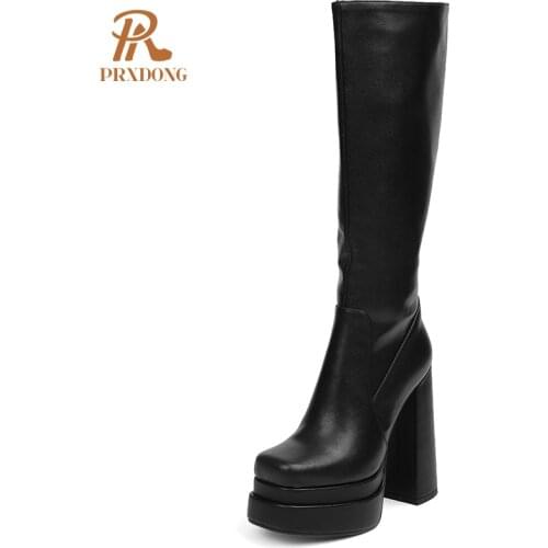 Punk style autumn winter boots elastic microfiber shoes woman boots high heels black thick platform long knee high boots