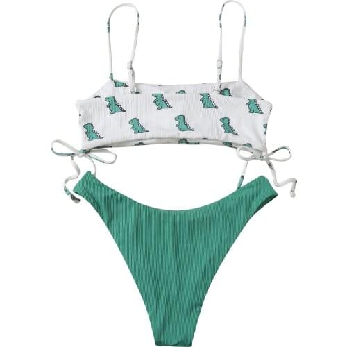 Summer Swimsuit Bikini Set For Women Cute Dinosaur Printed Push-Up Padded Bra Beach Bikini 2021 Summer Swimwear Beachwear A40