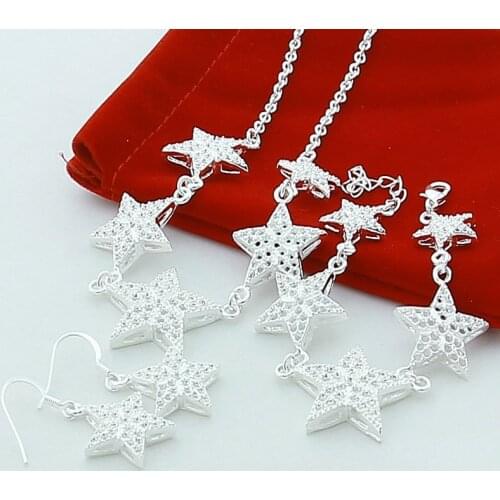 New 925 Silver 18-Inch Five-Pointed Star Chain Necklace Bracelet Earring Set For WomenS Wedding Engagement Party Jewel