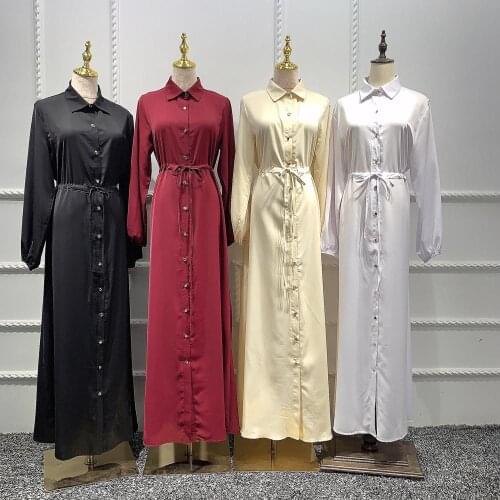Women Muslim Abaya Maxi Dress Long Sleeve Shirt Button Kaftan Jilbab Islamic Vintage Turkish Prayer Dresses Ladies Robes Gown