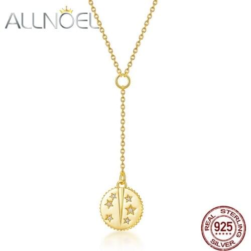 ALLNOEL 925 Sterling Silver Pendant Necklace For Women Personalized Dainty Stars And Sun Hanging Design Gift Party Fine Jewelry