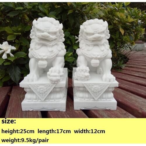 1pair chinese stone lion statue for home White Jade Stone hand carved 25cm*17cm*12cm free shipping