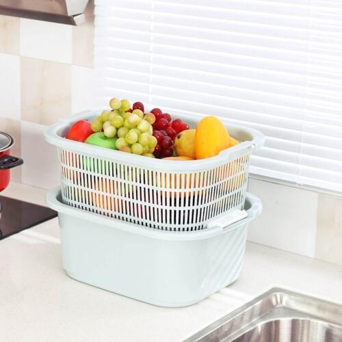 2 In 1 Plastic Fruit Basket Storage Boxes Kitchen Sink Drain Basin Wash Fruits Pots Vegetables Cleaning Tool