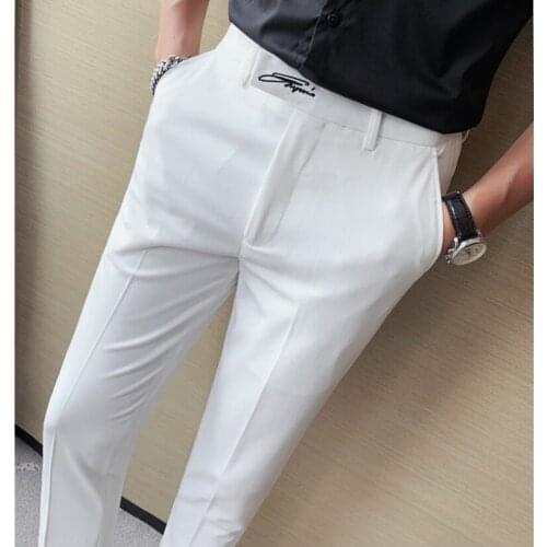 2021 Men Business Dress Pants Korean Style Slim Office Social Suit Pants Casual Trousers Streetwear Black White clothing 29-36