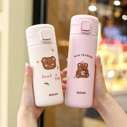 350ml/450ml Kawaii Bear Thermos Coffee Cup Stainless Steel Vacuum Flask Portable Water Bottle for Girl Student Keep Warm /Cold