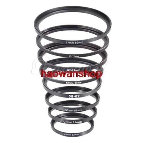 49-52-55-58-62-67-72-77-82 mm 8pcs Metal Step Up Rings Lens Adapter Filter Set