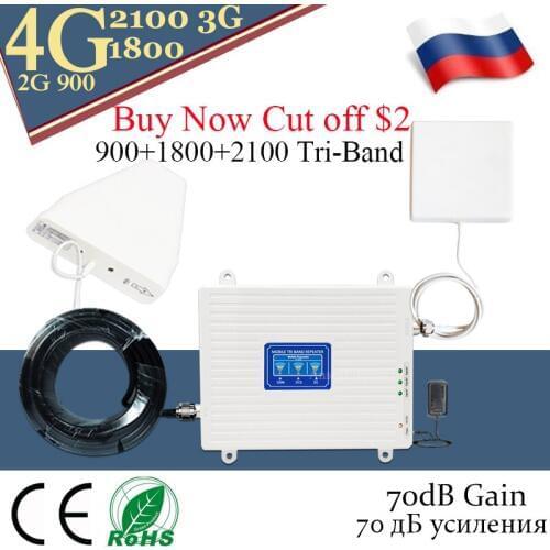 4G repeater 900 1800 2100 Mobile Signal Amplifier tri band GSM repeater DCS WCDMA 2G 3G 4G repeater LTE cellular Signal Booster