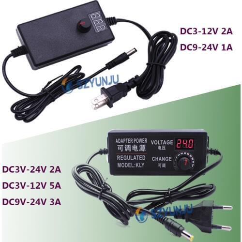 Adjustable AC to DC 3-12V 9-24V 2A 3A 5A Voltage Regulated Adapter with display Screen Universal Power Supply Adapter EU/US Plug