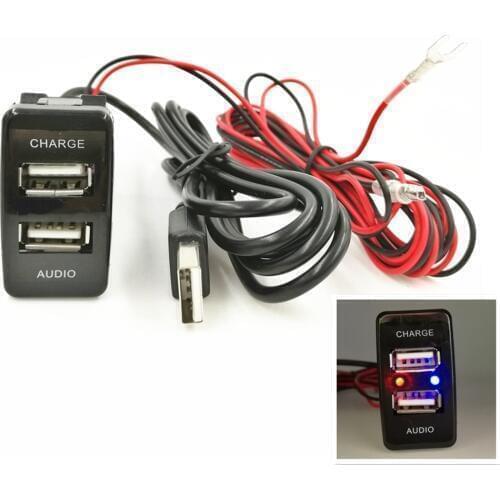 50PCS/LOT Car 5V 2.1A USB Interface Socket Charger+USB Audio Input Socket for TOYOTA VIGO Car Entertainment Socket(6.8)