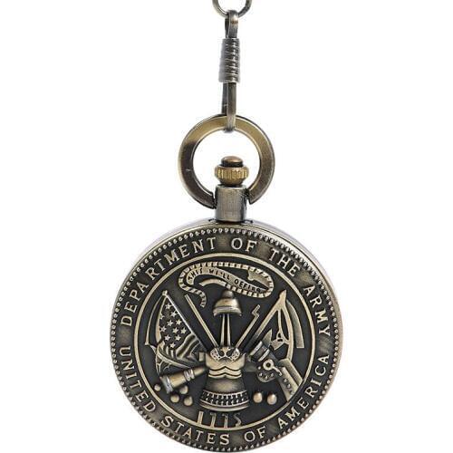 Large Vintage Exotic Style Craved Carnival CoLorful Bronze Straps Craved American Flag Pocket Watch