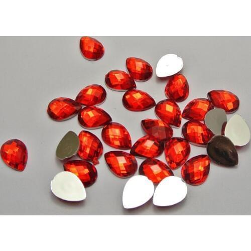 BSTAYLYEXI 200pcs 10X14mm No Hole Red Acrylic Flatback TearDrop Rhinestone Shoes Bags Garment diy Jewelry accessories