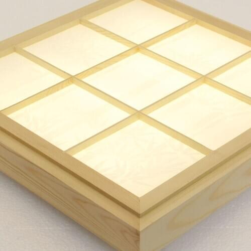 Japanese Style Tatami Wood Ceiling and Pinus Sylvestris Ultrathin LED Lamp Natural Color Square Grid Paper Ceiling Lamp Fixture
