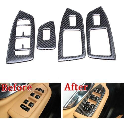 For Volvo XC90 2016 2017 2018 4pcs Carbon Fiber Window Door Lift Switch Panel Trim Cover Car Styling Decorative Accessories
