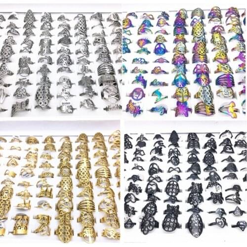 New 10pcs Mix Lot womens girls Stainless Steel Rings Jewelry Party Fashion Finger Ring Gifts Silver Color Gold Rainbow Black