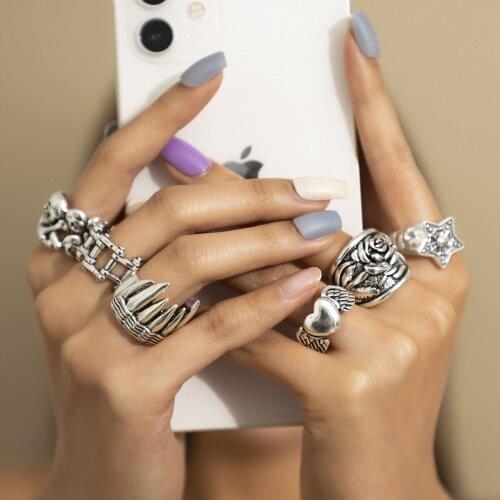 2021 Retro Set Ring Skull Ivory Variety Set Heart Shape Wing Star Jewelry Alloy Ring Jewelry Gift