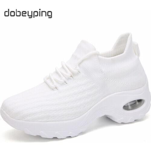 Dobeyping Air Mesh Sneakers Women Autumn Lace Up Platform Flats Female Walking Shoes Woman Thick Bottom Ladies Sock Footwear