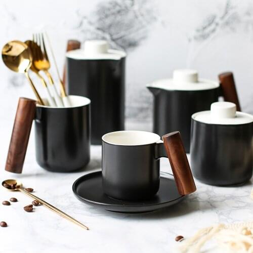 ANTOWALL Nordic Retro Simple Wooden Handle Mug Ceramic Mug Petty Bourgeoisie Coffee Mug leisure Office Water Cup Gift Box