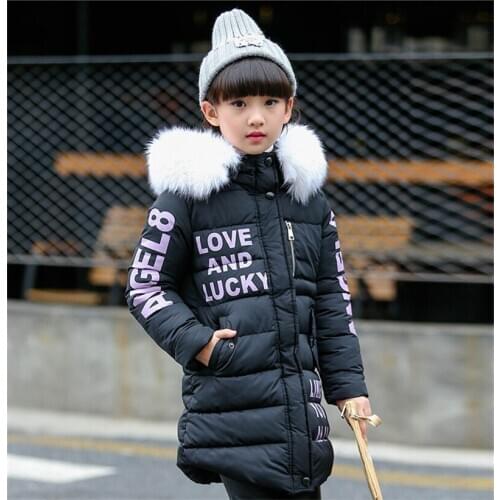 Girls Mid-Length Cotton-Padded Jacket Winter Children Cotton-Padded Jackets Hooded Letter Jacket 2-12years Kids Fashion Clothes
