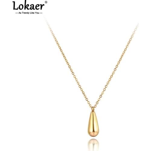 Lokaer Titanium Stainless Steel Water Drop Charm Pendant Necklace Bohemia Party Link Chain Necklace For Women Цепочка N21098