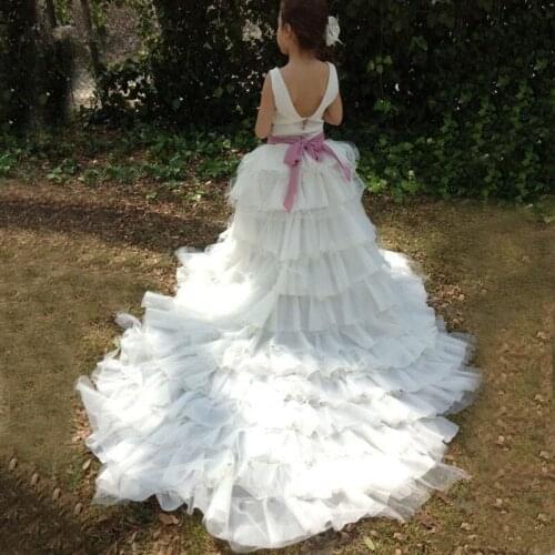 New White Flower Girl Dress for Wedding Princess Pageant Gown Kids Birthday Party Dress for Girls
