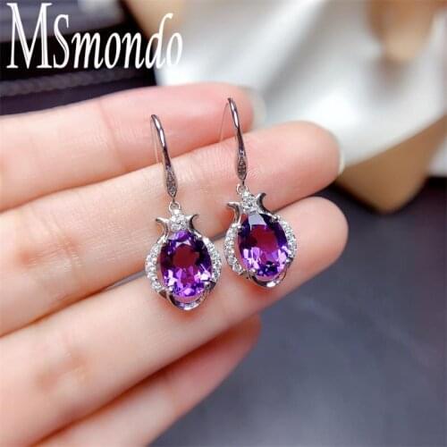 Oval Amethys 925 Sterling Silvert Drop Earrings for Women Purple Topaz Colorful Gemstone Clip Earring Stud Jewelry 2021 Trend