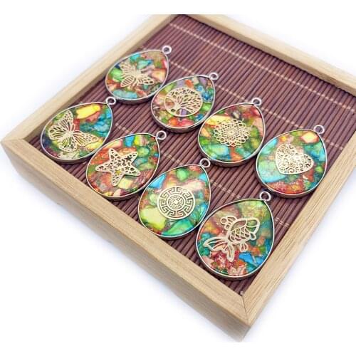 New Pendant Necklace Drop-shaped Color Carved Hollow Five-pointed Star Tree of Life Charm Ladies Jewelry Earrings Accessories