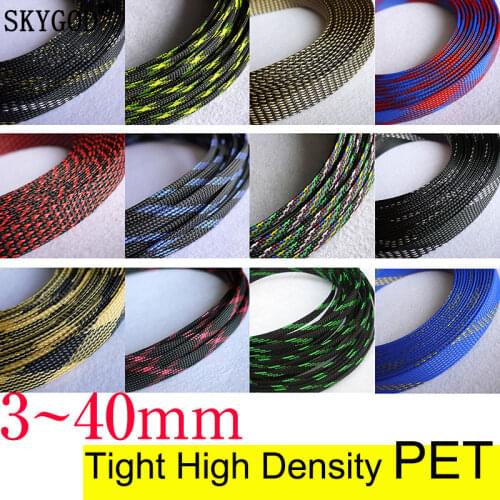 1M New Tight High Density PET Braided Wire Sleeve 2 4 6 8 10 12 14 16 18 20 25 30 40mm Insulated Cable Protection Expandable
