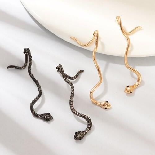 SRCOI Gold Color Metal Crystal Zircon Snake Stud Earrings Simple Fashion Exaggerated Rhinestone Animal Statement Earring Women