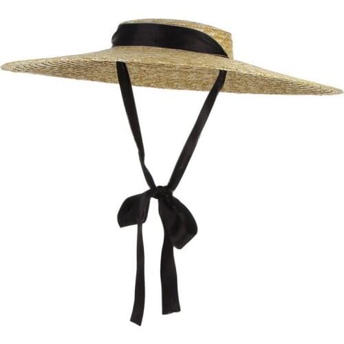 Natural Wheat Large Brim Straw Hat For Women Summer Wide Brim Beach Uv Protected Hats Elegant Long Ribbon Lady Visor Cap Female