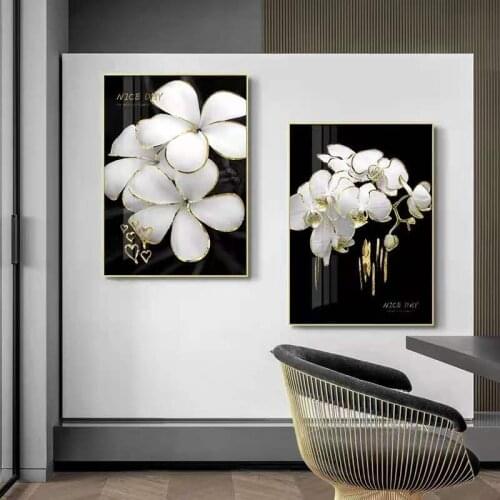 Modern Simple White Rose Living Room Decoration Painting Plant Flower Entrance Dining Room Mural Crystal Porcelain Print
