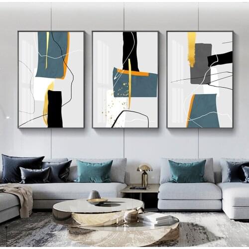 Modern Abstract Marble Gold Blue Color Wall Art Canvas Poster Painting Print Pictures for Living Room Office Interior Home Decor