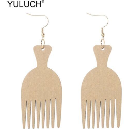 YULUCH 2019 New Design Fashion Statement Wooden Comb Shape Drop Pendant Earrings For Women Lady Jewelry Accessories Party Gifts