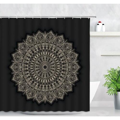 Black Background Decor Bath Screens Bathroom Curtains White Mandala Flower Bohemian Style Fashion Home Shower Curtain With Hooks