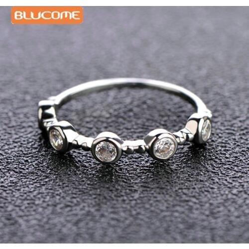 Blucome 2017 New Style Copper Zircon Lovers Rings For Wedding Engagement Simple Rhinestones Thin Ring Jewelry Small Size Ring
