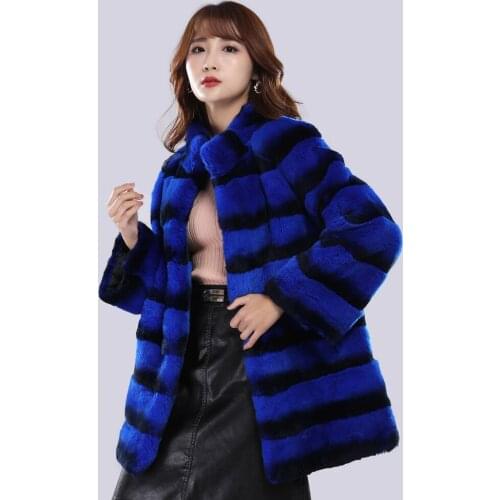 Winter womens Chinchilla fur coats thick striped zebra genuine rex rabbit fur overcoat long sleeve brand classic fur jacket