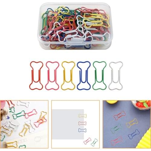 1 Set 60Pcs Creative Bone-shaped Paper Clips Boxed Office Paper Clips (Colorful)