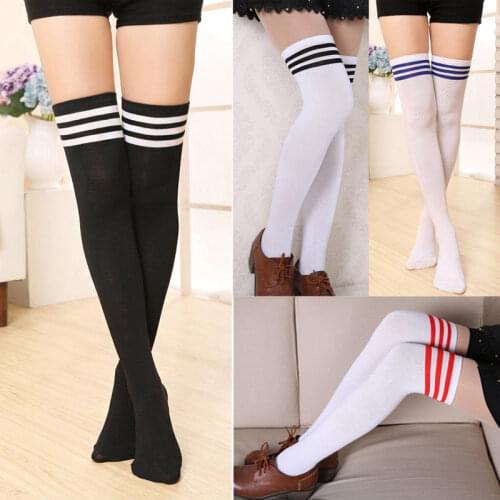 1 Pair Girls Student School Socks Stockings Strip Casual Thigh High Over Knee High Socks Girls Women Female Long Knee Socks