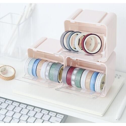 1pc Japanese Washi Tape Organizer Box Container Tape Storage Desktop Tape Holder Case DIY Tools Office Stationery Supplies