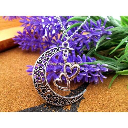 12pcs/lot Women Fashion Harajuku necklace, Crescent Moon necklace with heart charms