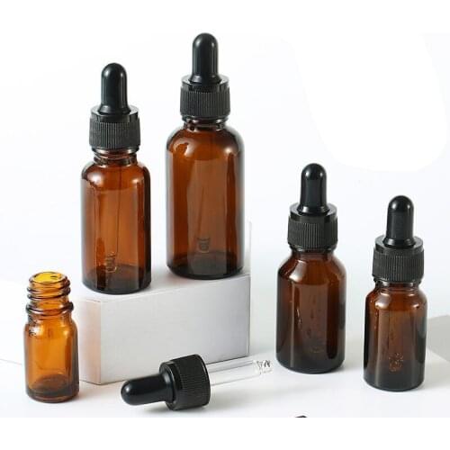 20pcs Empty Amber Dropper Bottles 5ml/10ml/15ml/20ml/30ml/50ml Aromatherapy Essence Pipette Laboratory Bottle