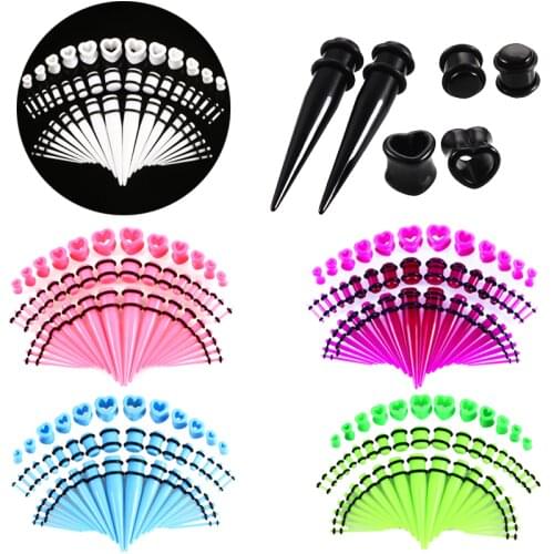 48pcs/lot Heart Acrylic Ear Gauge Taper And Plug Stretching Kits Mixed Color Ear Tunnel Expansion Body Piercing Jewelry 14G-00G