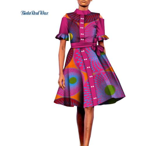 Africa Woman Dress Casual Riche Short Sleeve Dress African Print Peals Dresses for Women Traditional African Clothing WY7846